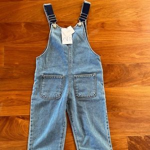 Brand New Tags Zara Kids Denim Collection Girls Overalls Size 7Y. Cute V Back